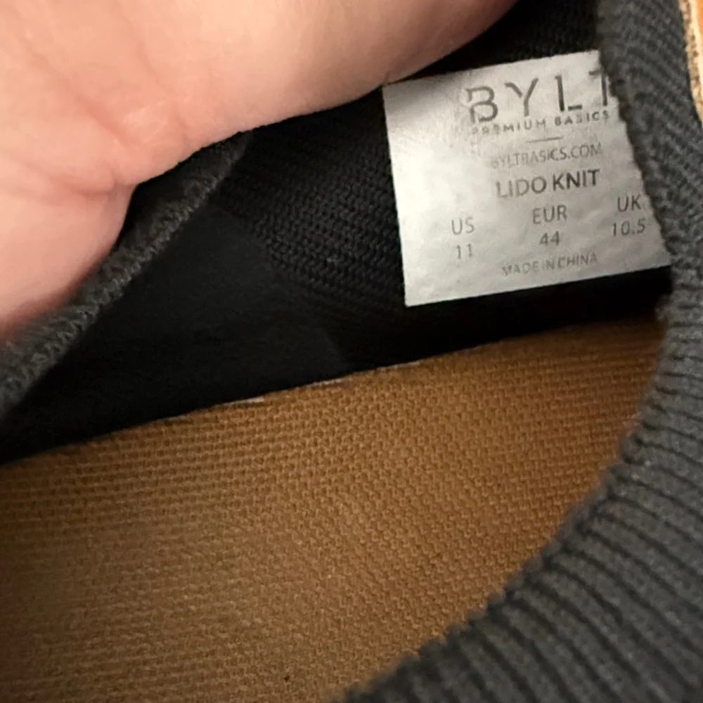 BYLT Premium Basics Black Brown Trim Knit Lido Sneakers Size 11